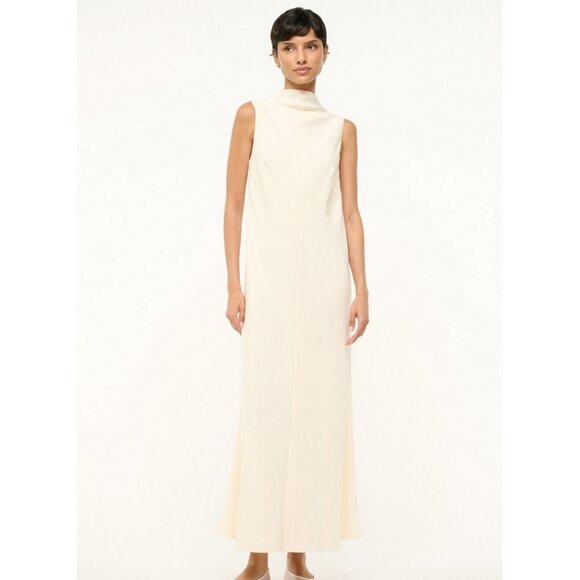 STAUD Women's Araya Crepe Funnel Neck Maxi Dress Size L In Ivory - Picture 1 of 9